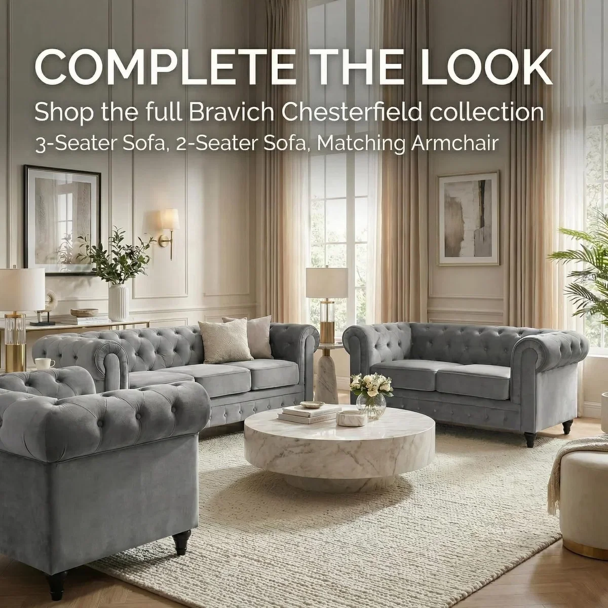 Chesterfield 2 and 3 Seater Sofa Suite – image 9