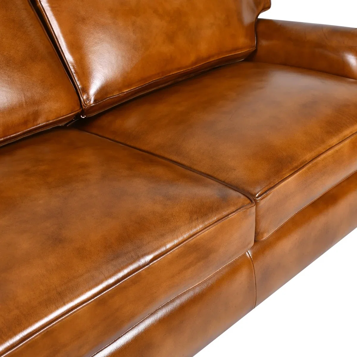Tan Brown Genuine Real Hide Leather 2 Seater Sofa Vintage Leather Couch with Rolled Arms & Wooden - Brown – image 5