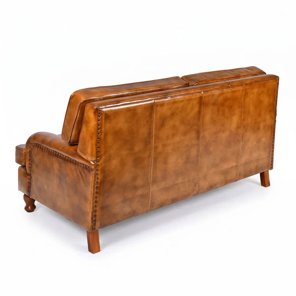 Tan Brown Genuine Real Hide Leather 2 Seater Sofa Vintage Leather Couch with Rolled Arms & Wooden - Brown – image 6