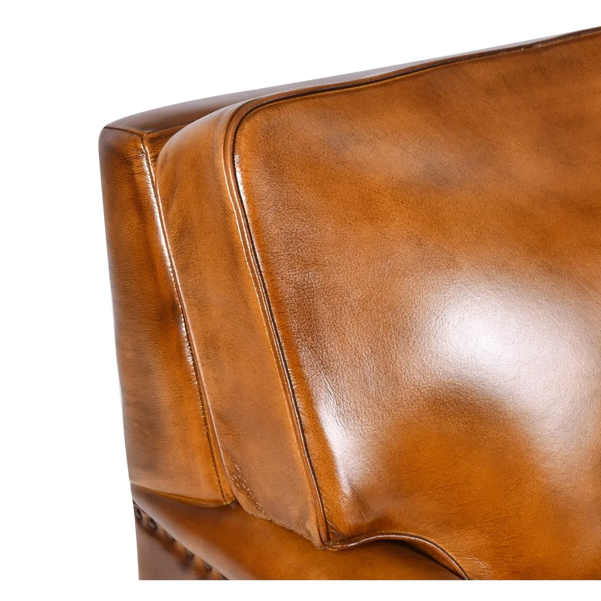 Tan Brown Genuine Real Hide Leather 2 Seater Sofa Vintage Leather Couch with Rolled Arms & Wooden - Brown – image 7