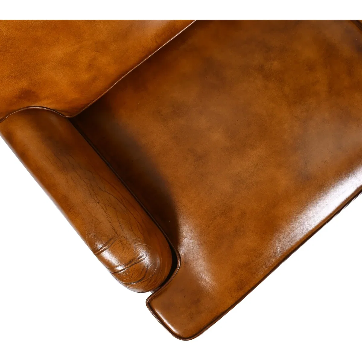 Tan Brown Genuine Real Hide Leather 2 Seater Sofa Vintage Leather Couch with Rolled Arms & Wooden - Brown – image 8