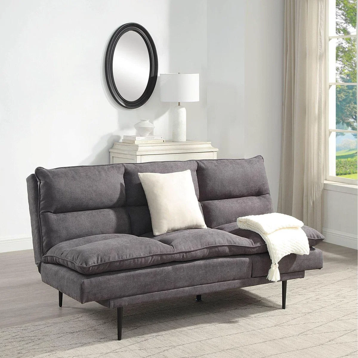 Sennen Upholstered 3 Seater Clic Clac Cushioned Sofa Bed - Charcoal Grey