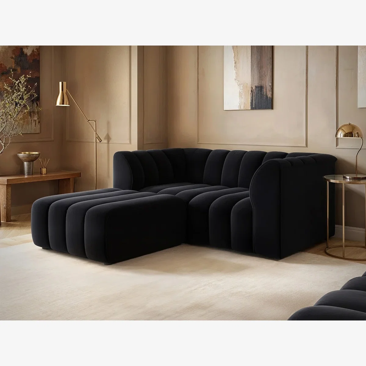 Halle 2 Seater Sofa with Footstool - Black