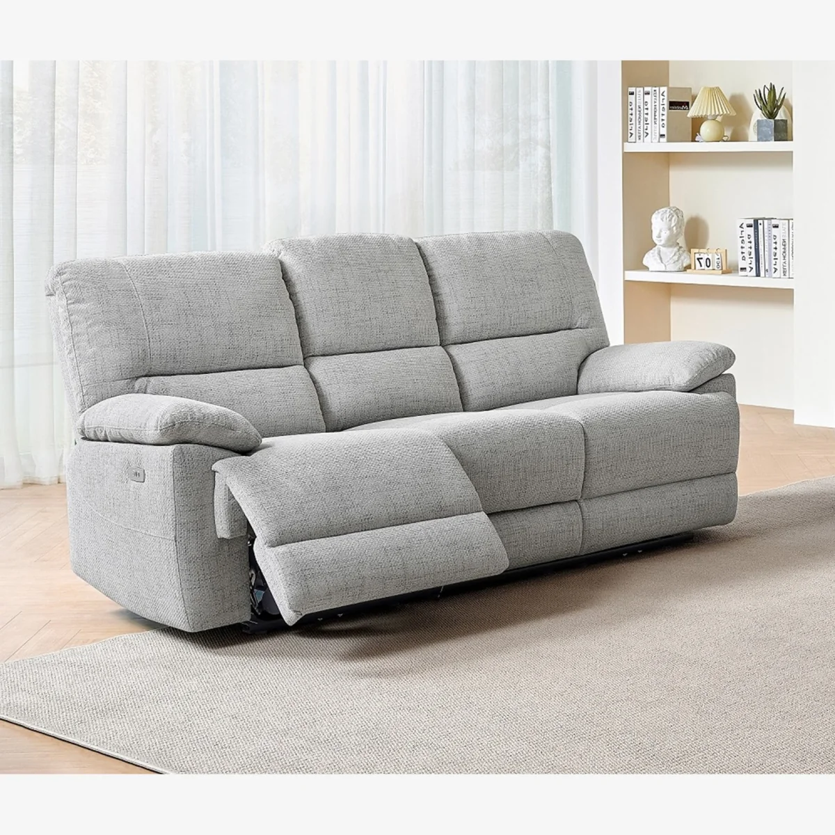 Oxford Grey Fabric Electric Reclining 3 Seater Sofa - Grey – image 1