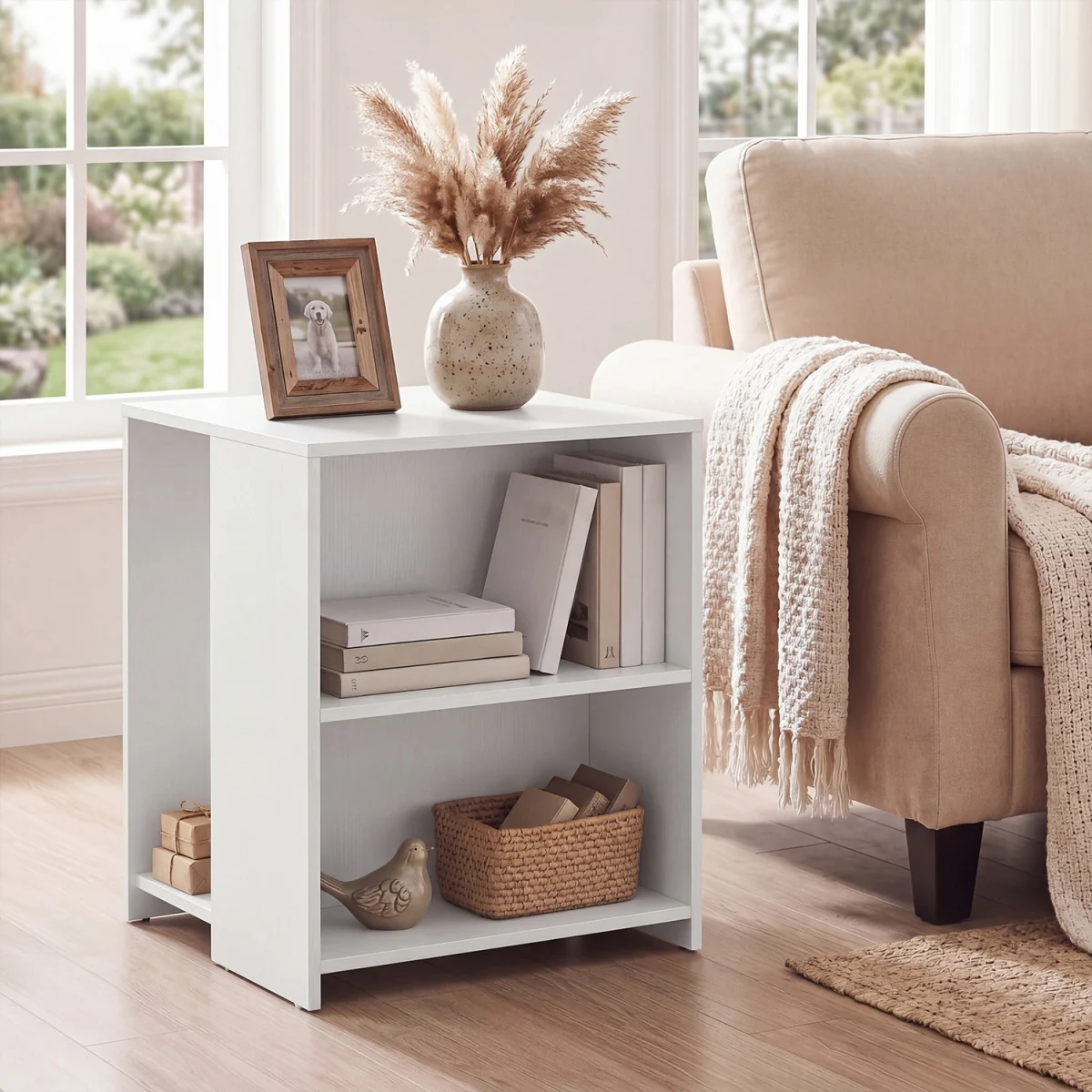 3 Tier Square Sofa End Table with Open Shelves - White – image 2