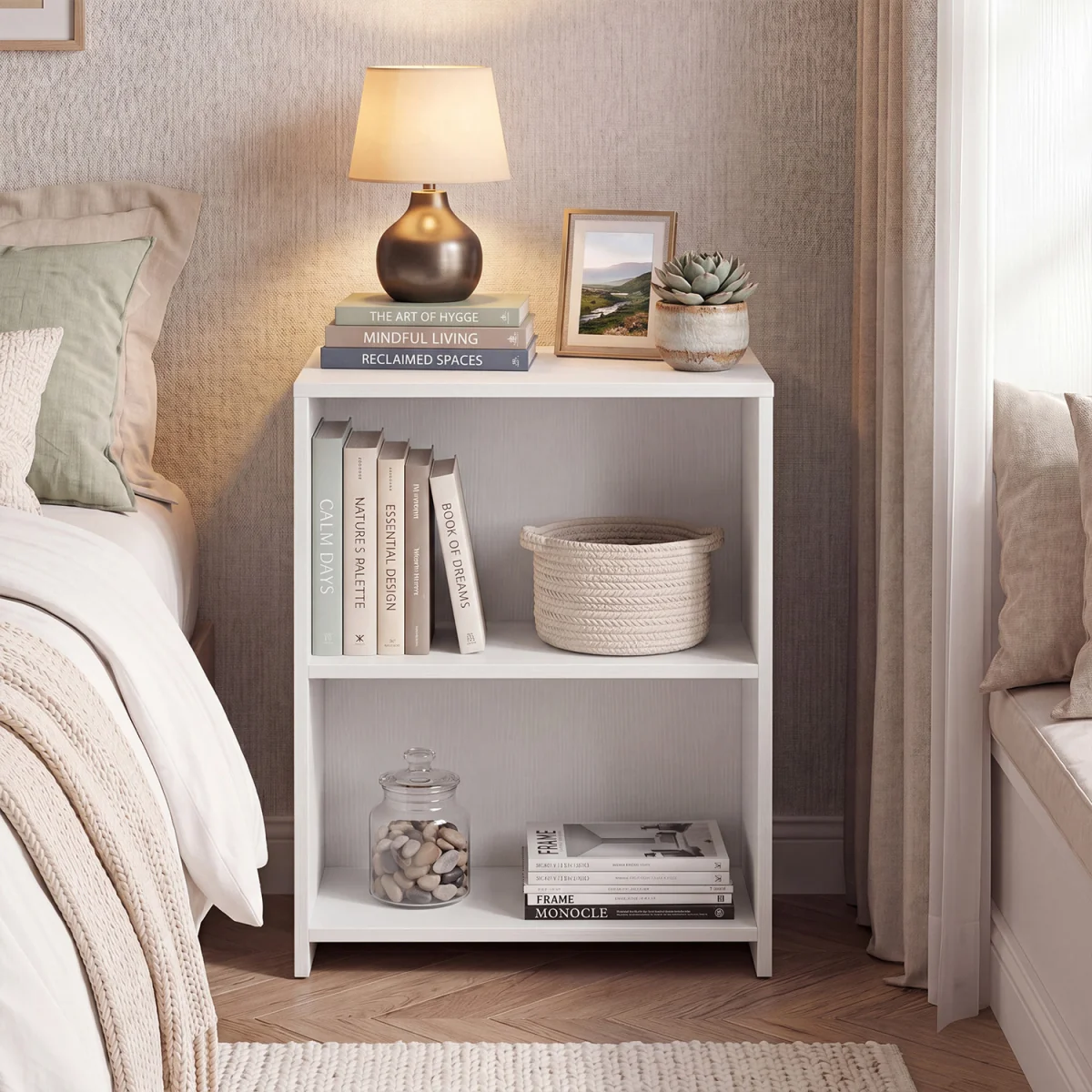 3 Tier Square Sofa End Table with Open Shelves - White – image 4