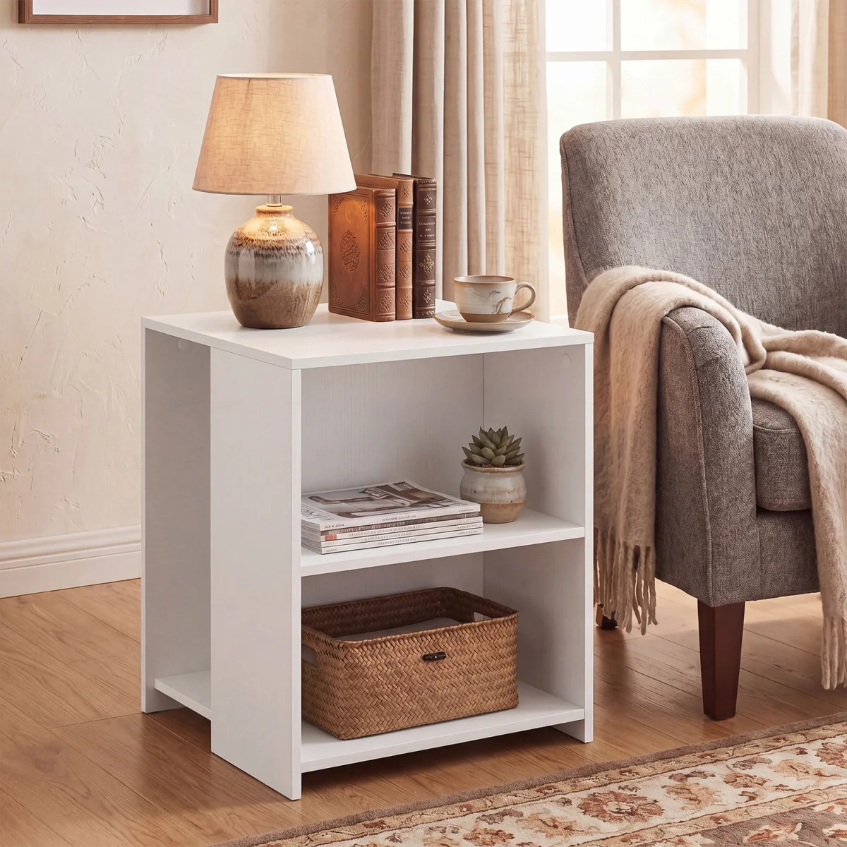 3 Tier Square Sofa End Table with Open Shelves - White – image 6