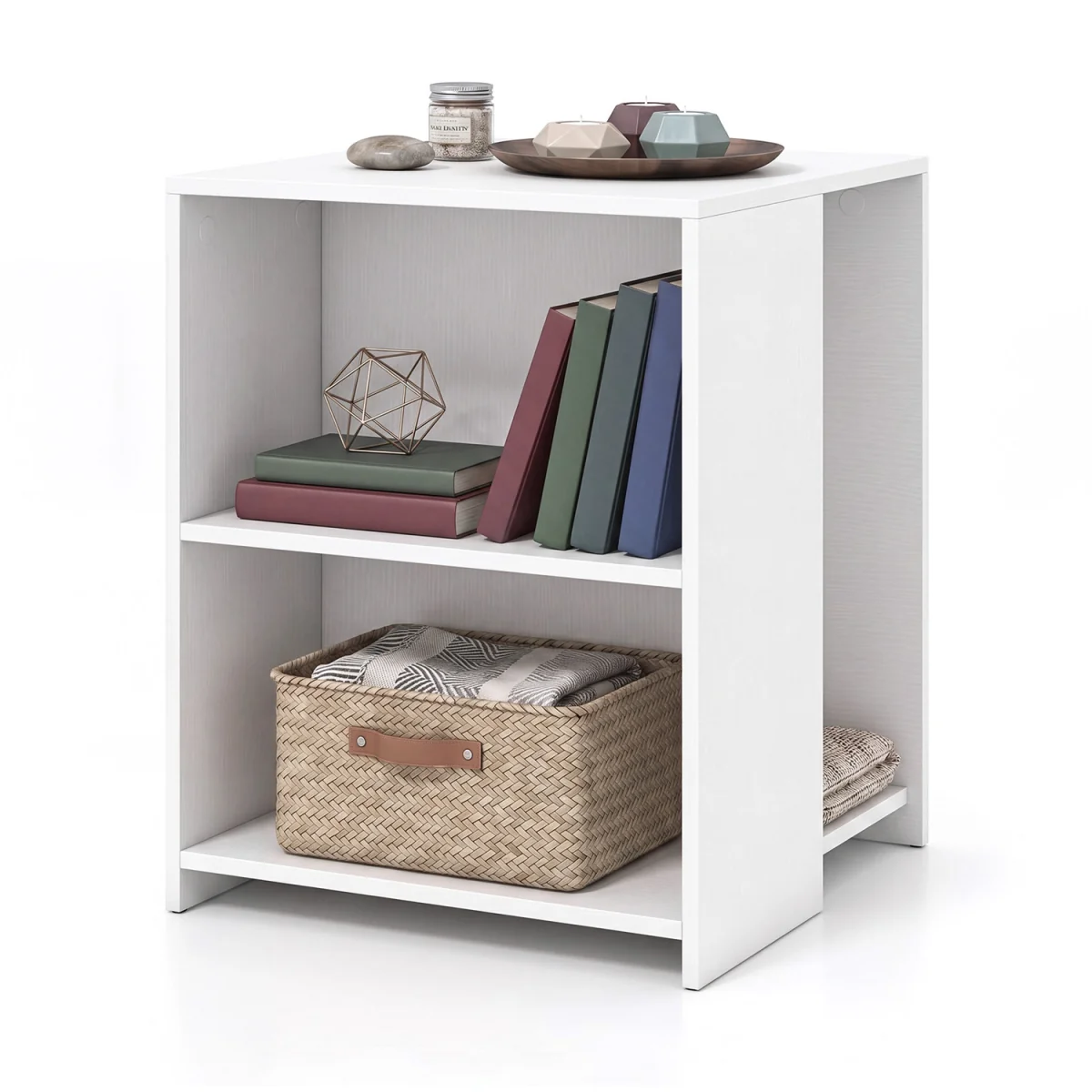 3 Tier Square Sofa End Table with Open Shelves - White – image 7