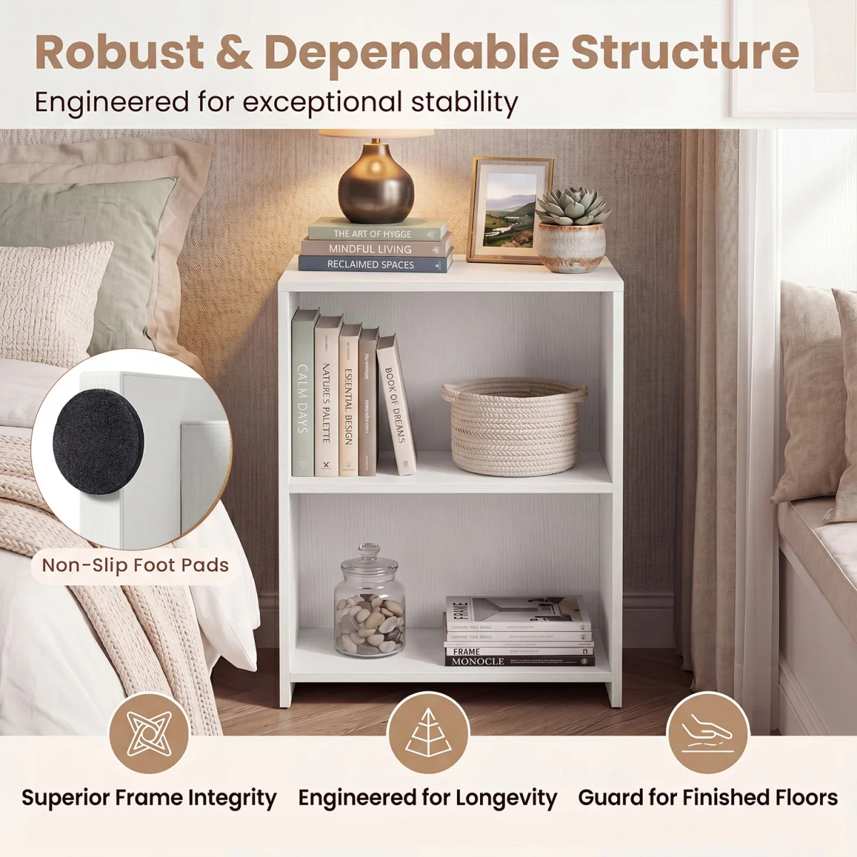 3 Tier Square Sofa End Table with Open Shelves - White – image 9