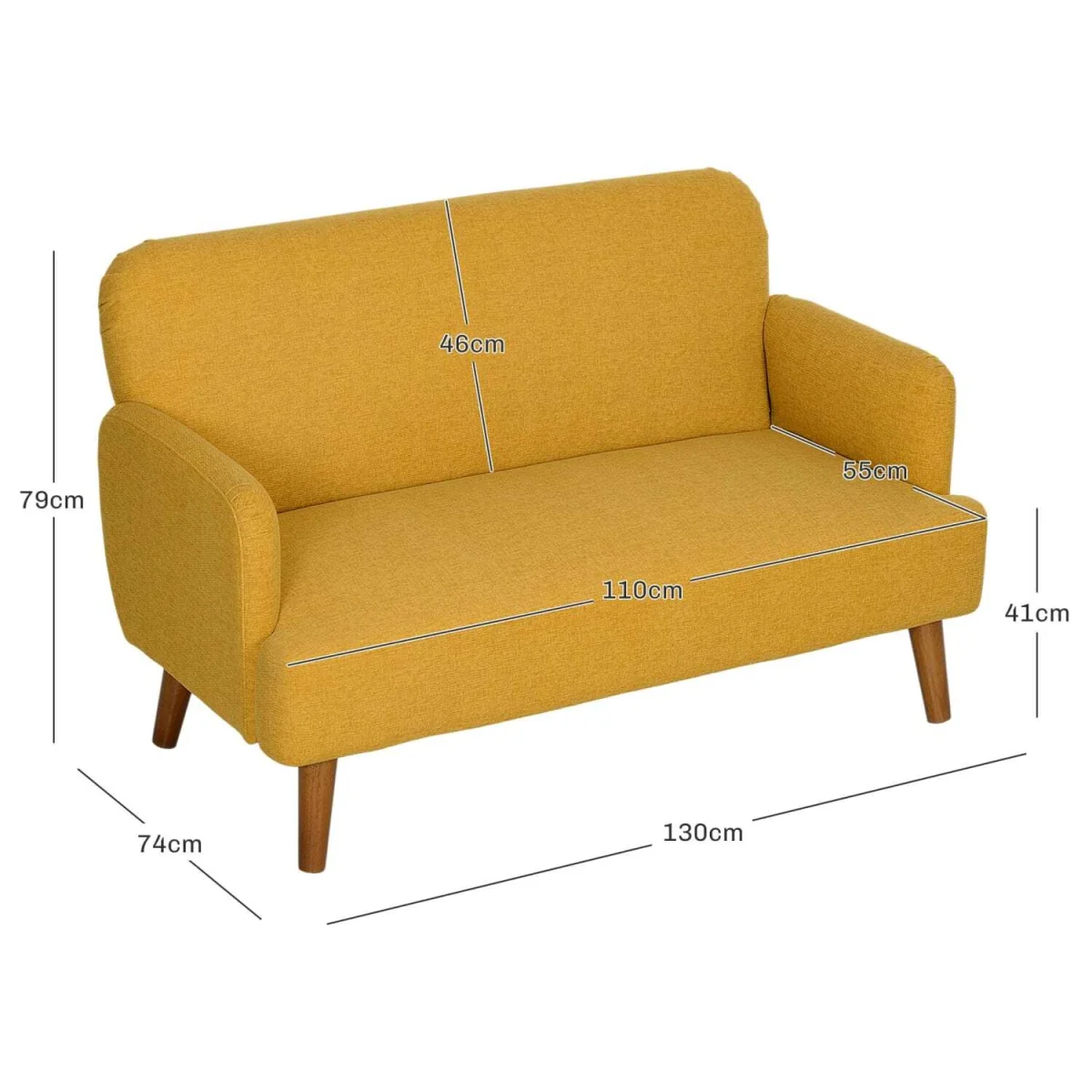Rorore Yoro Velvet Yellow Compact 2-Seater Sofa - Thick Padded Seat, Wooden Legs – image 4