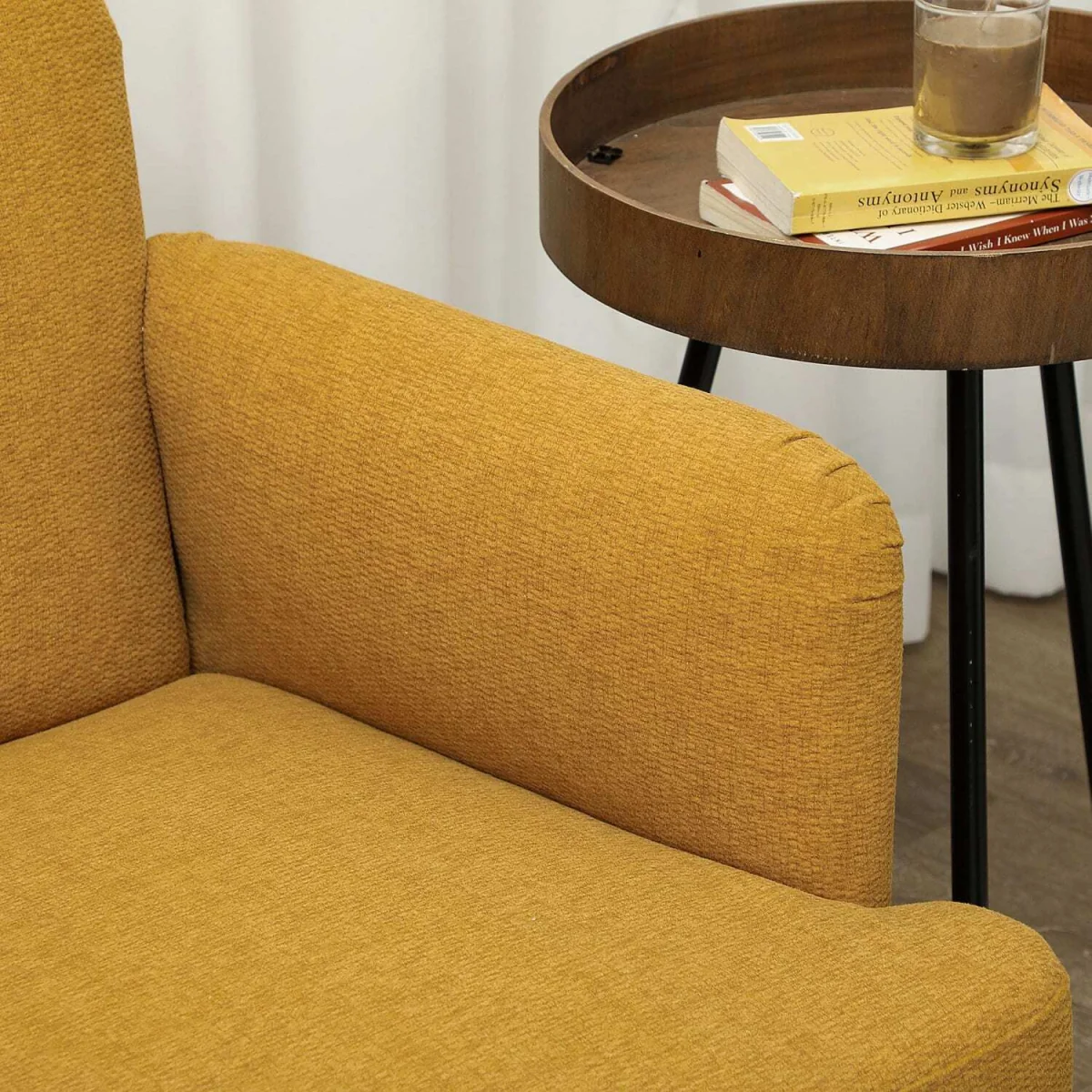 Rorore Yoro Velvet Yellow Compact 2-Seater Sofa - Thick Padded Seat, Wooden Legs – image 7