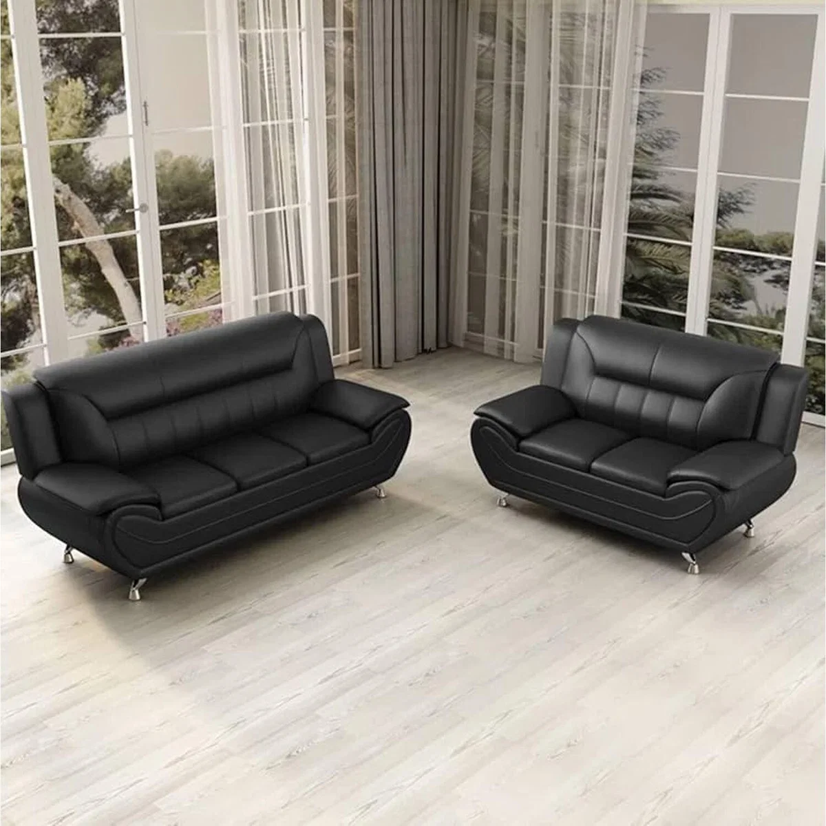 Eclipse Leather 3 Plus 2 Sofa Set - Black