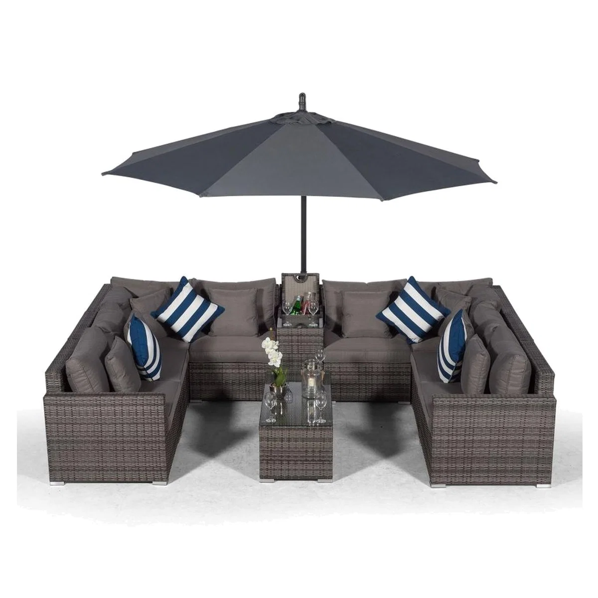 Havana 8 Seat Rattan Sofa Set with Drinks Cooler and Coffee Table - Grey