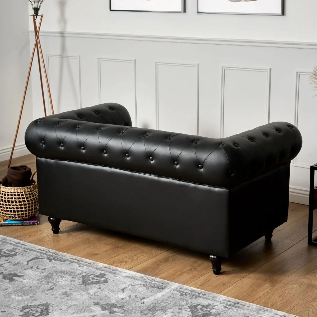 Bargainia Faux Leather Chesterfield Two-Seater Sofa - Black - Black – image 4