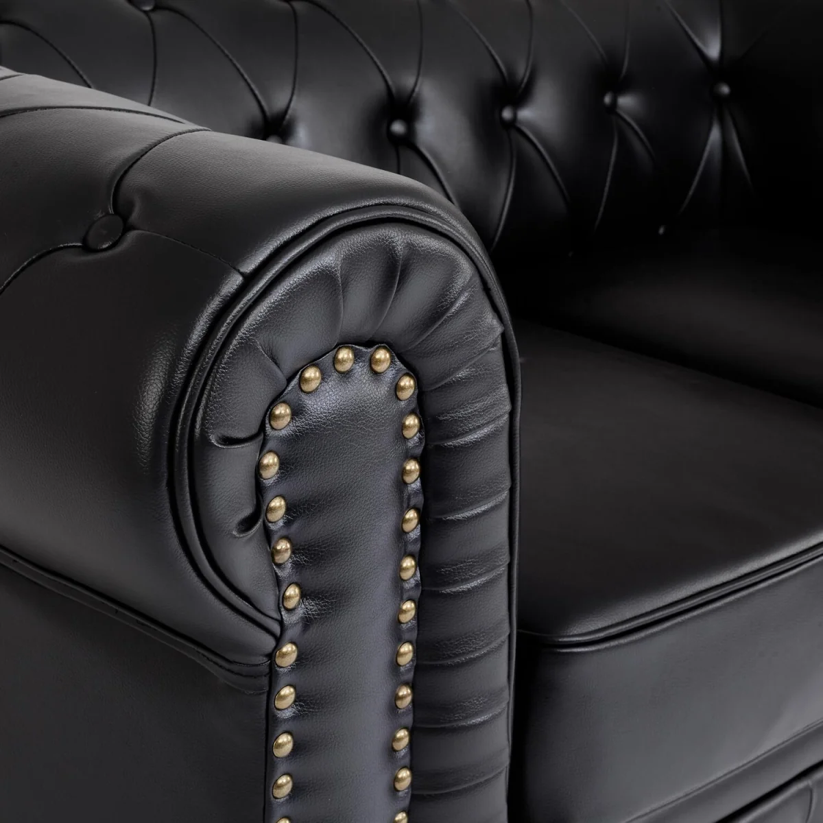 Bargainia Faux Leather Chesterfield Two-Seater Sofa - Black - Black – image 6