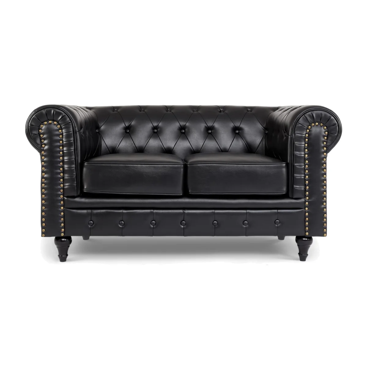Bargainia Faux Leather Chesterfield Two-Seater Sofa - Black - Black – image 1