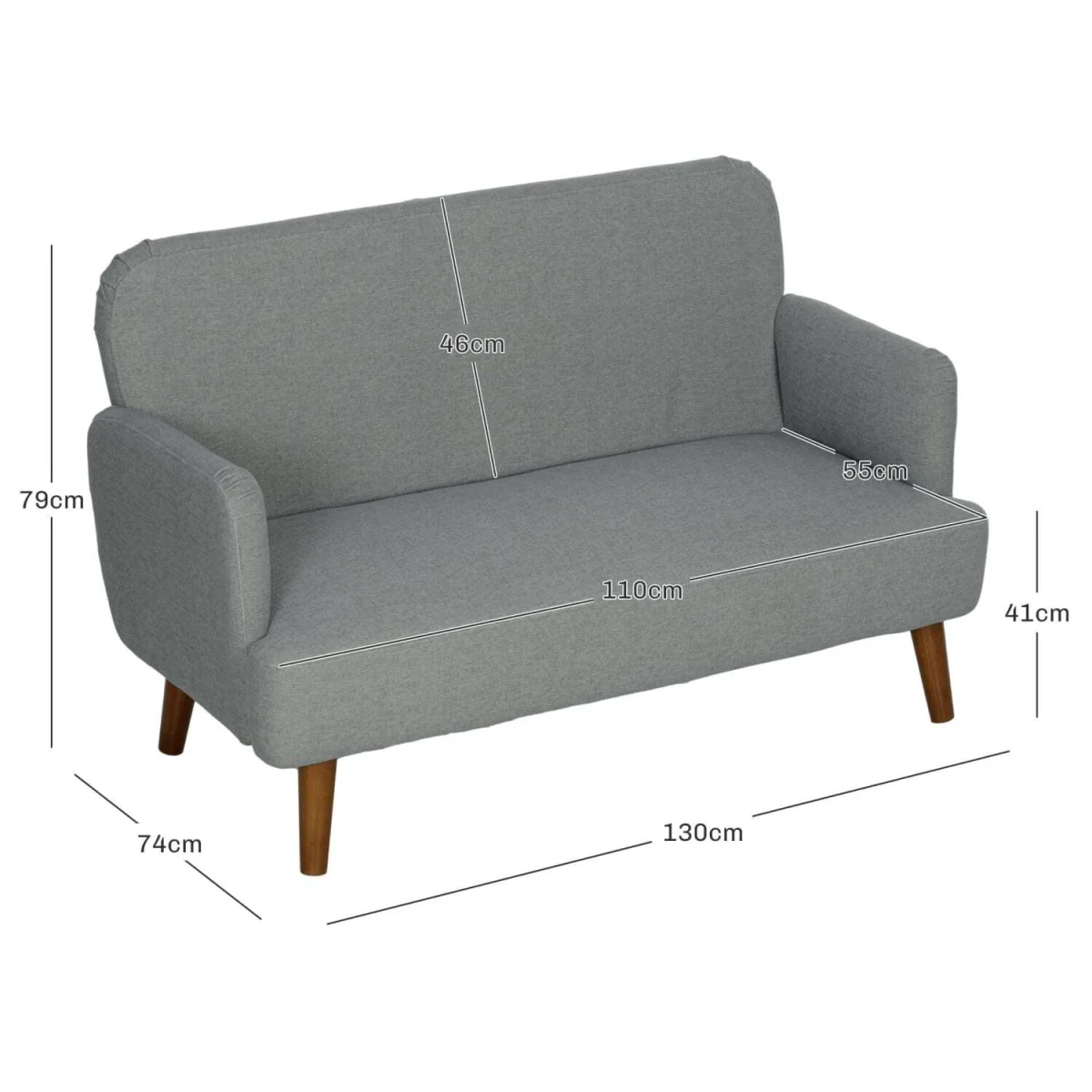Midi Tami Grey Velvet Compact 2-Seater Sofa, Extra-Thick Padding, Wooden Legs – image 4
