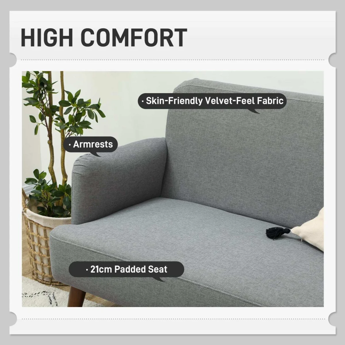 Midi Tami Grey Velvet Compact 2-Seater Sofa, Extra-Thick Padding, Wooden Legs – image 5