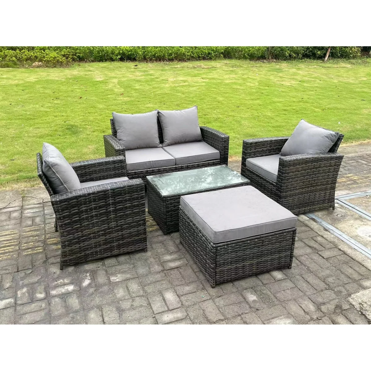 5 Seater High Back Rattan Sofa Set Rectangular Coffee Table - Dark Grey Mixed – image 4