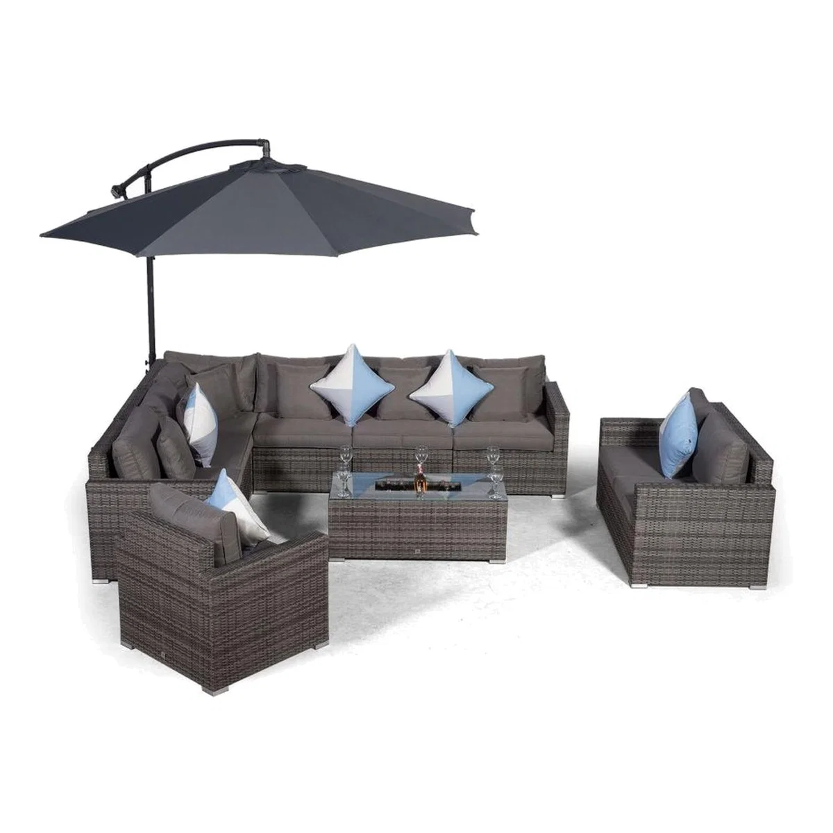 Havana 9 Seat Rattan Sofa Conversation Set with Ice Bucket Coffee Table - Grey