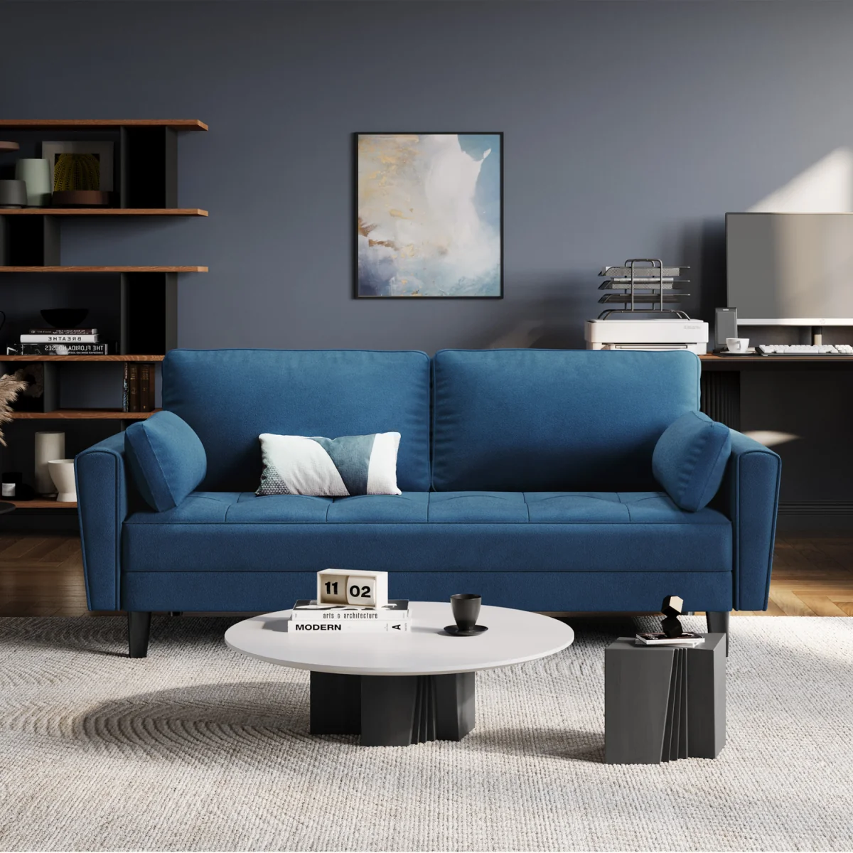 Yaheetech 2 Seater Upholstered Sofa Couch with 2 Pillows - Blue – image 3