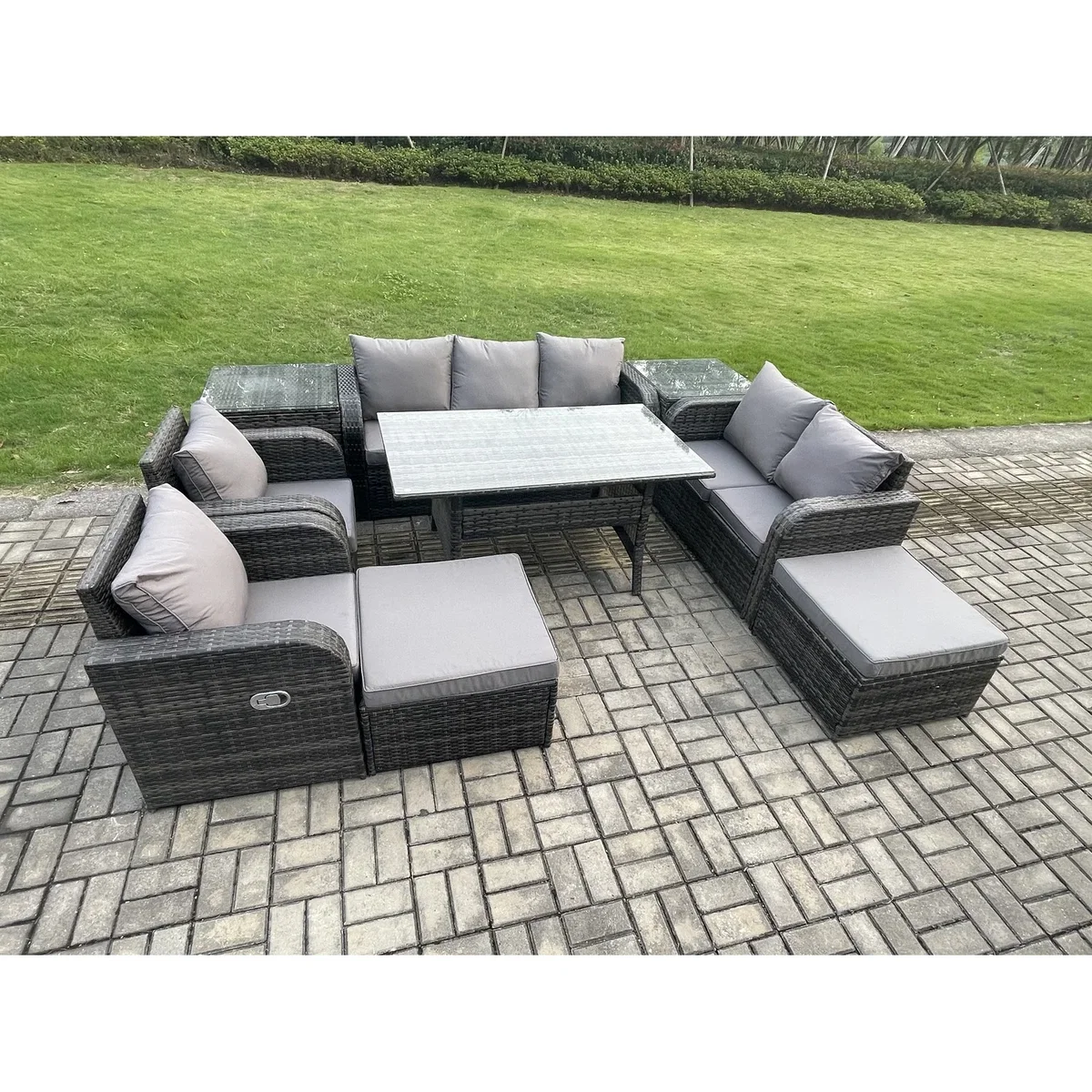 Fimous 9-Seater Rattan Dining Sofa Set with 2 Reclining Chairs - Dark Grey – image 3