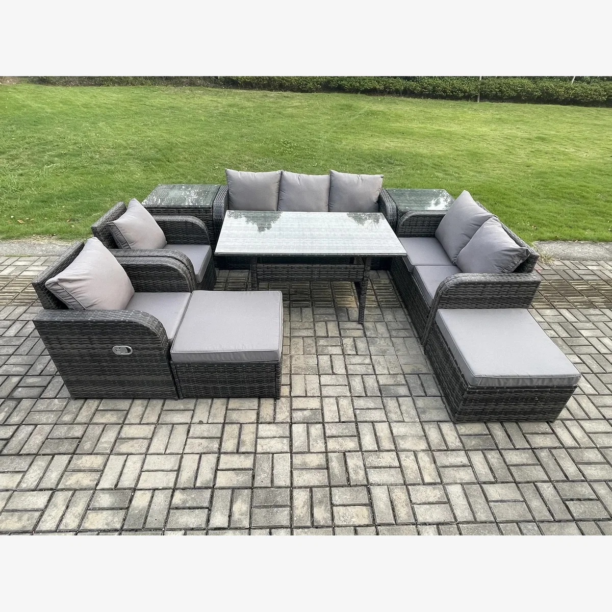 Fimous 9-Seater Rattan Dining Sofa Set with 2 Reclining Chairs - Dark Grey – image 1