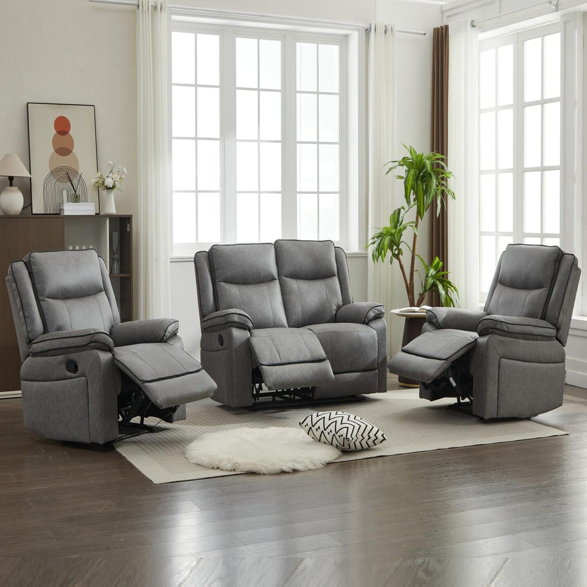Manual Reclining Sofa Suite - Grey