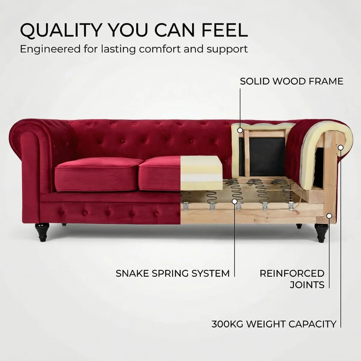 Chesterfield Scroll Arm Velvet Sofa - Wine / 3 – image 3