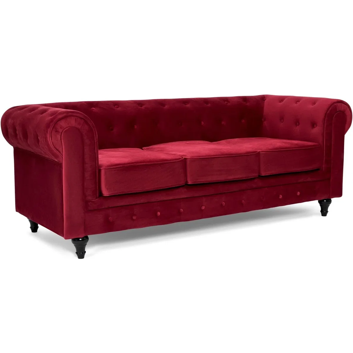 Chesterfield Scroll Arm Velvet Sofa - Wine / 3 – image 6