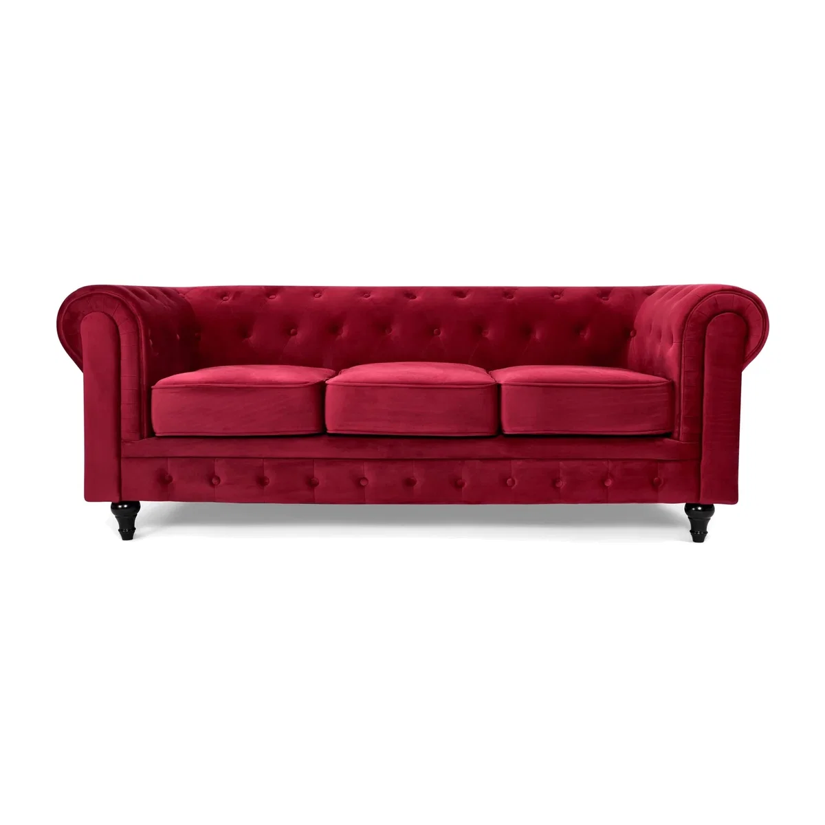 Chesterfield Scroll Arm Velvet Sofa - Wine / 3 – image 1