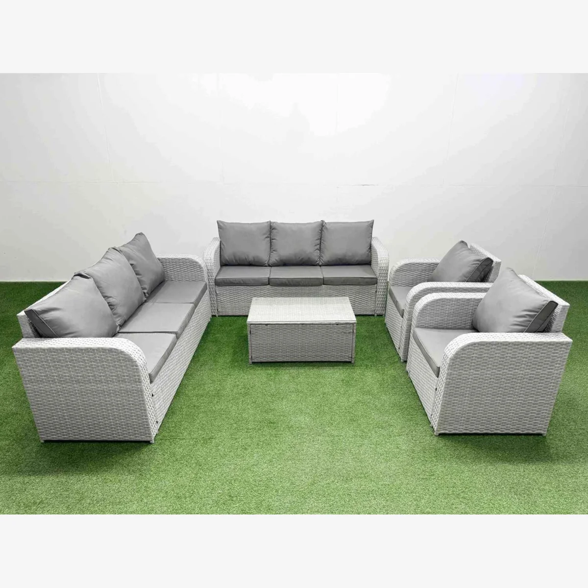 Fimous PE Rattan 5-Piece High-Back Patio Sofa Set with Coffee Table and Reclining Chairs Light Grey. - Light Grey – image 1