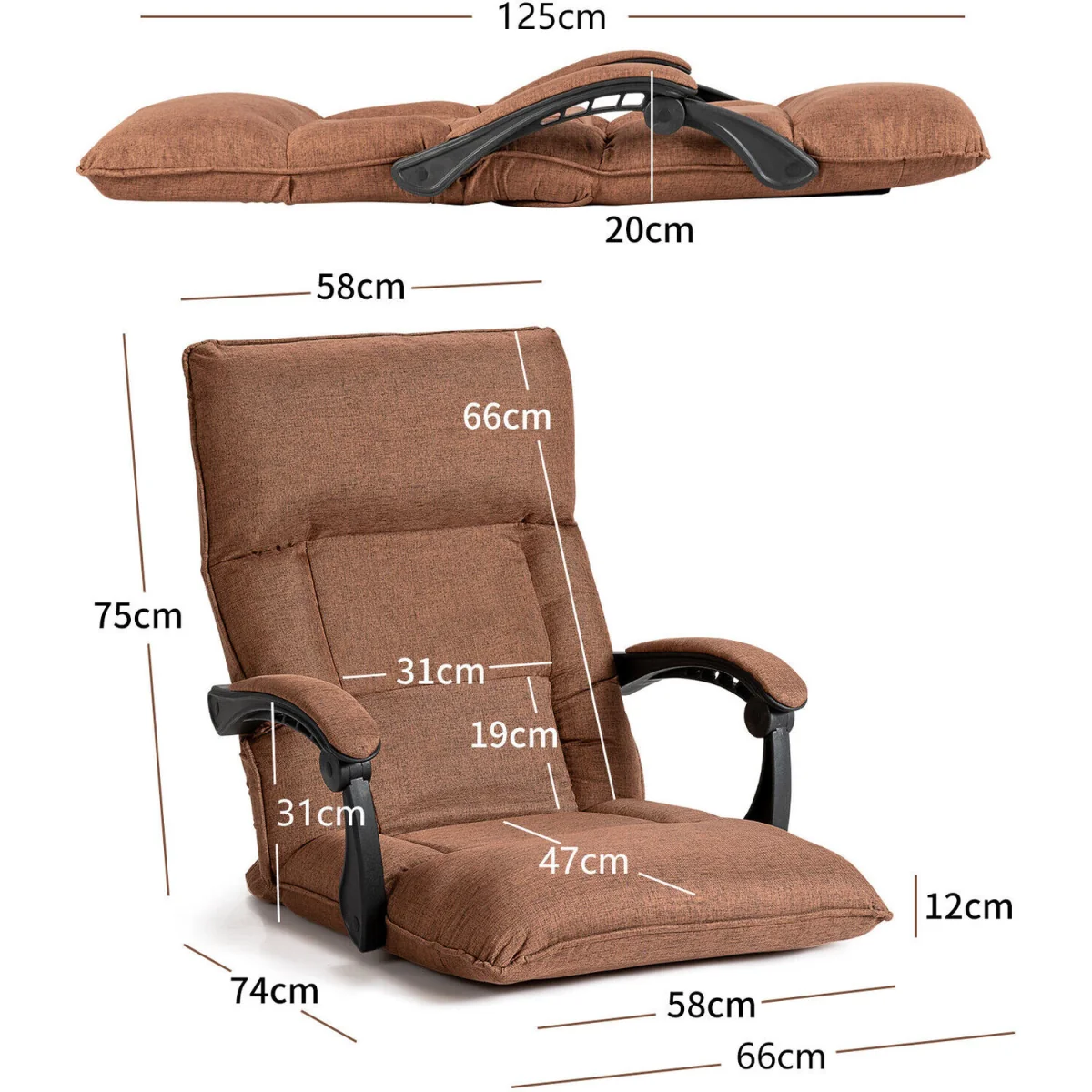 14 Position Adjusting Backrest Lazy Sofa - Brown – image 2