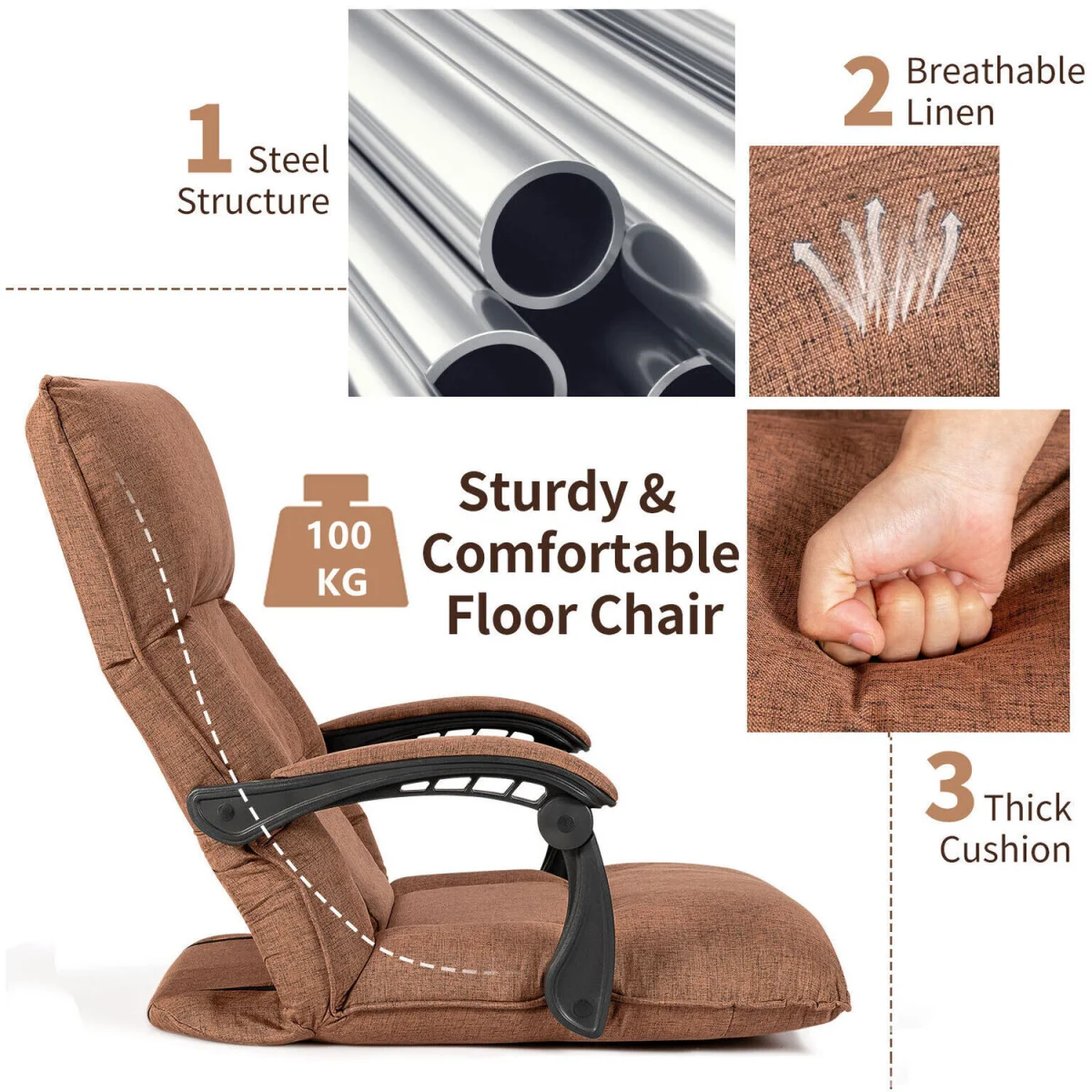14 Position Adjusting Backrest Lazy Sofa - Brown – image 8