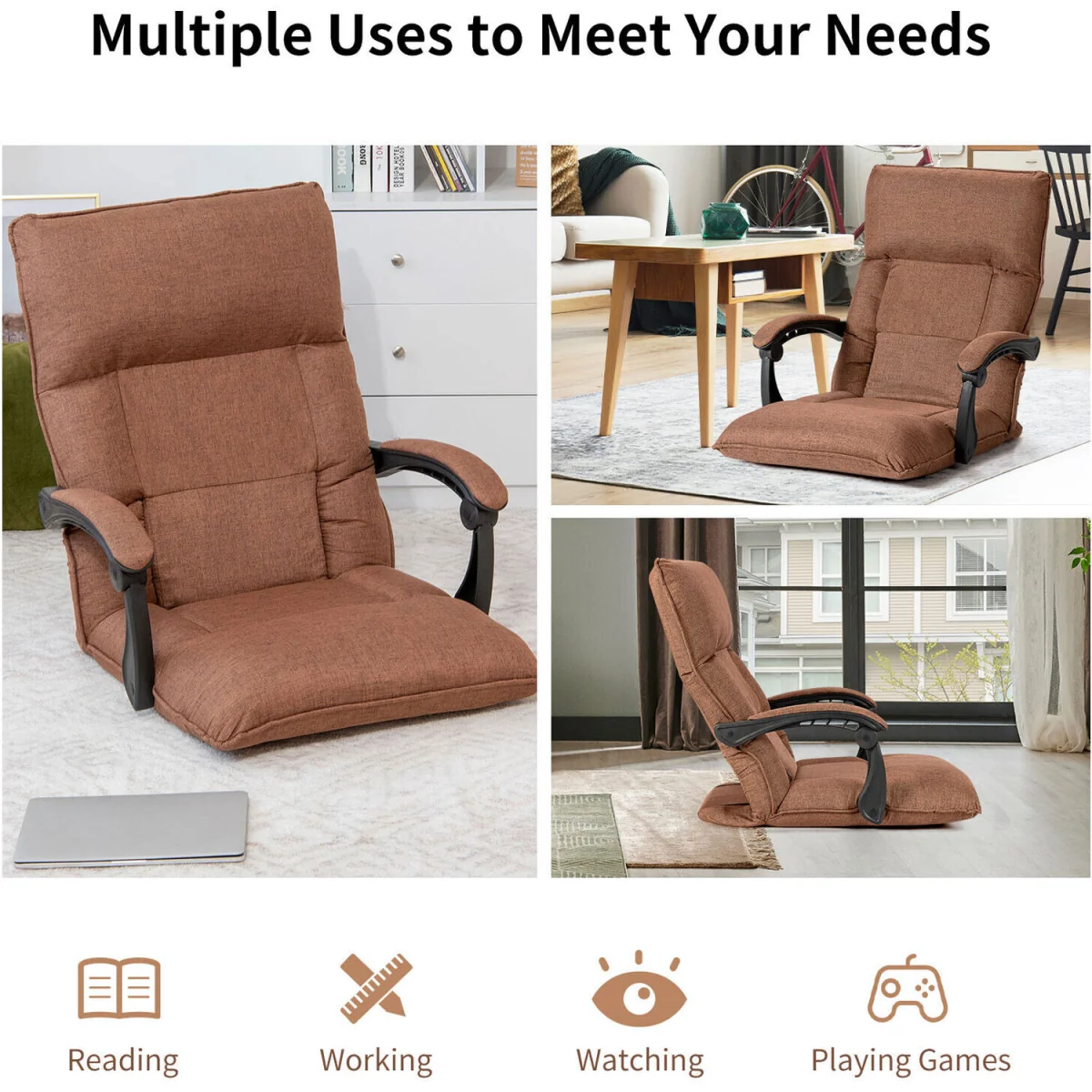14 Position Adjusting Backrest Lazy Sofa - Brown – image 10