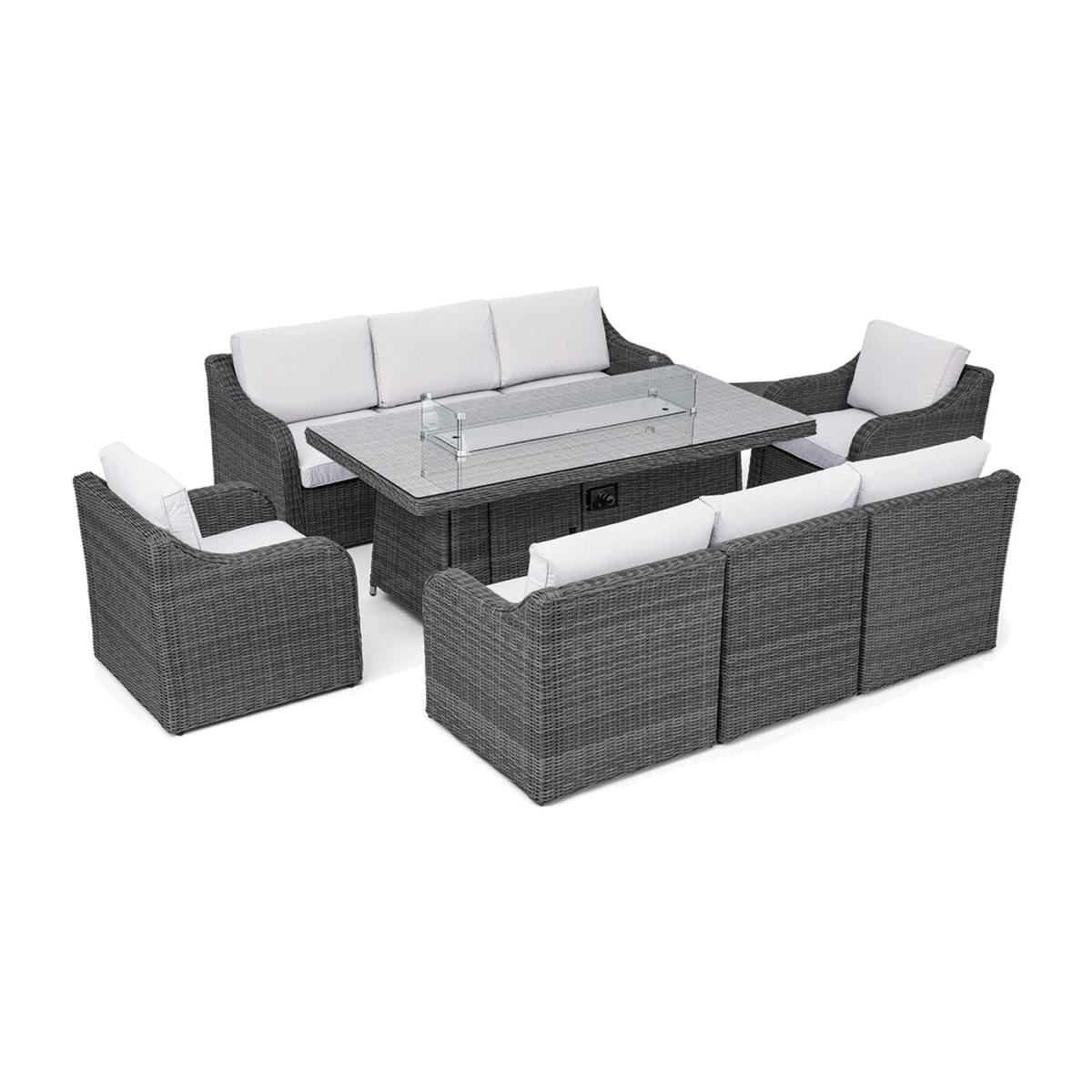 Rattan 8 Seater Sofa Set with Center Fire Pit Table - Grey