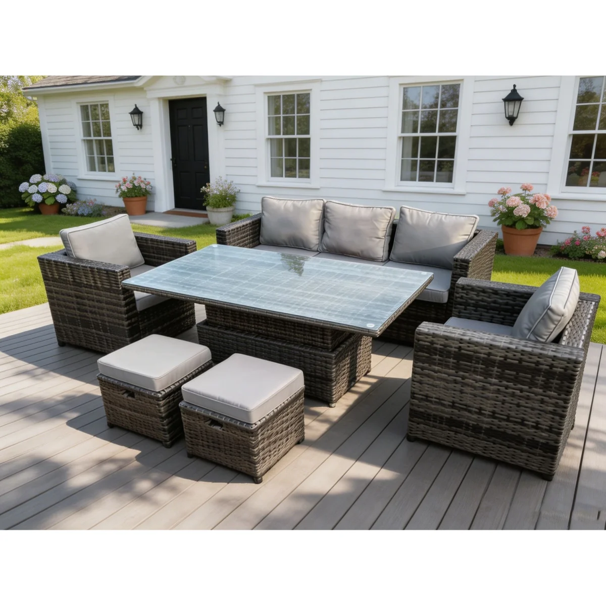 Rattan Sofa Set with Adjustable Rising Dining Table, Lounge Sofa – image 3