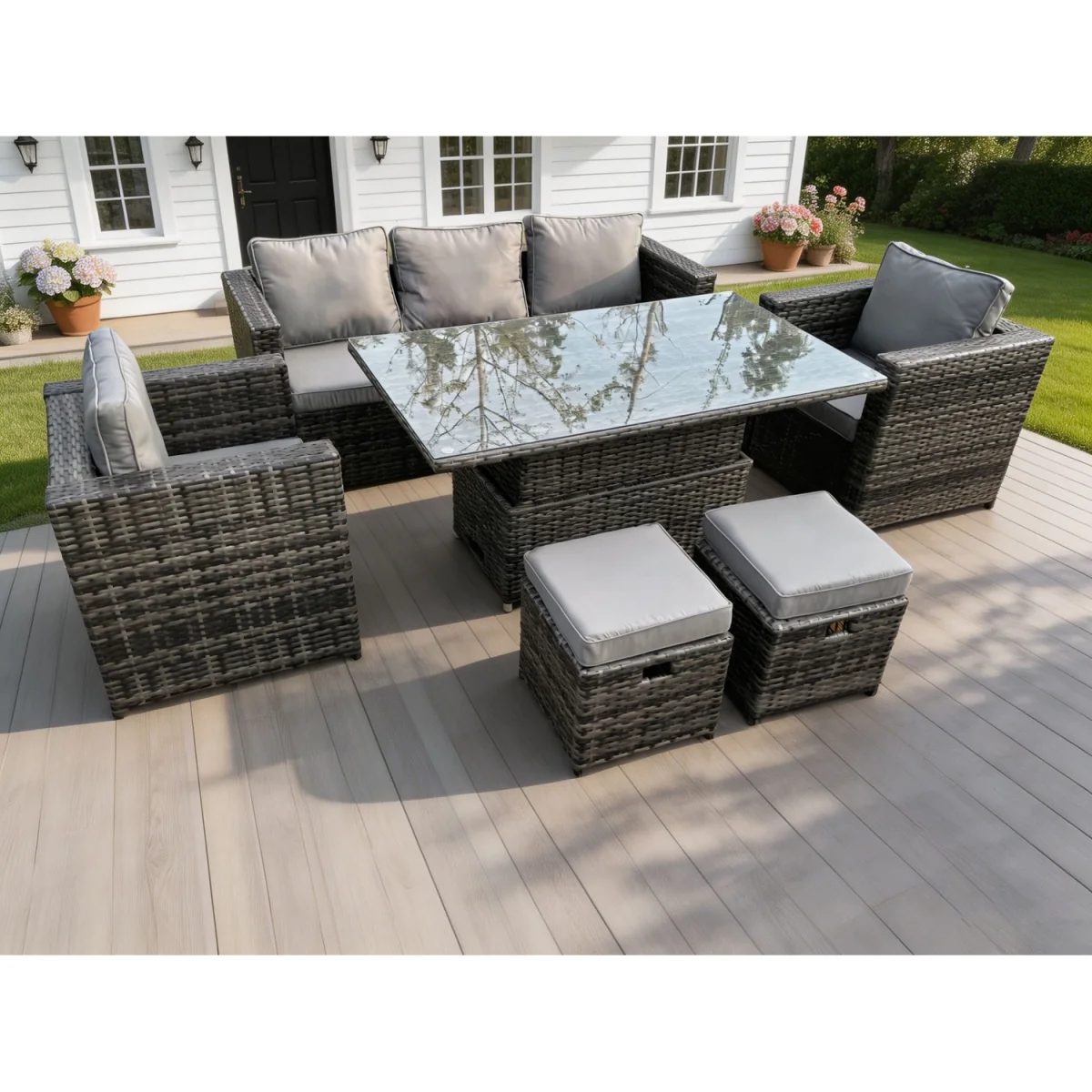 Rattan Sofa Set with Adjustable Rising Dining Table, Lounge Sofa – image 4