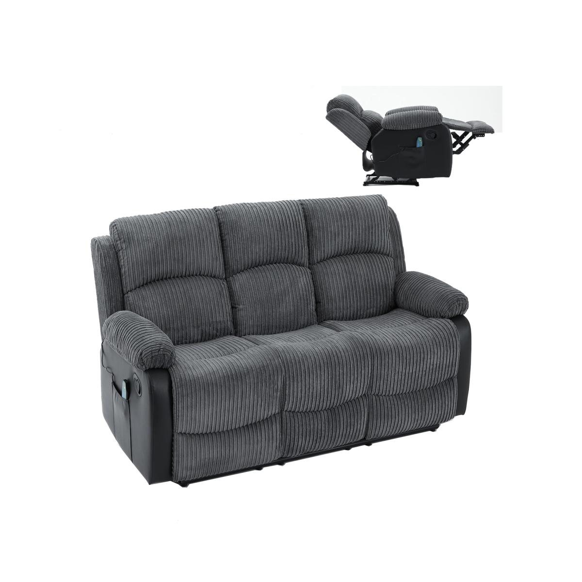 Corduroy Massage Manual Reclining Sofa Suite - Grey