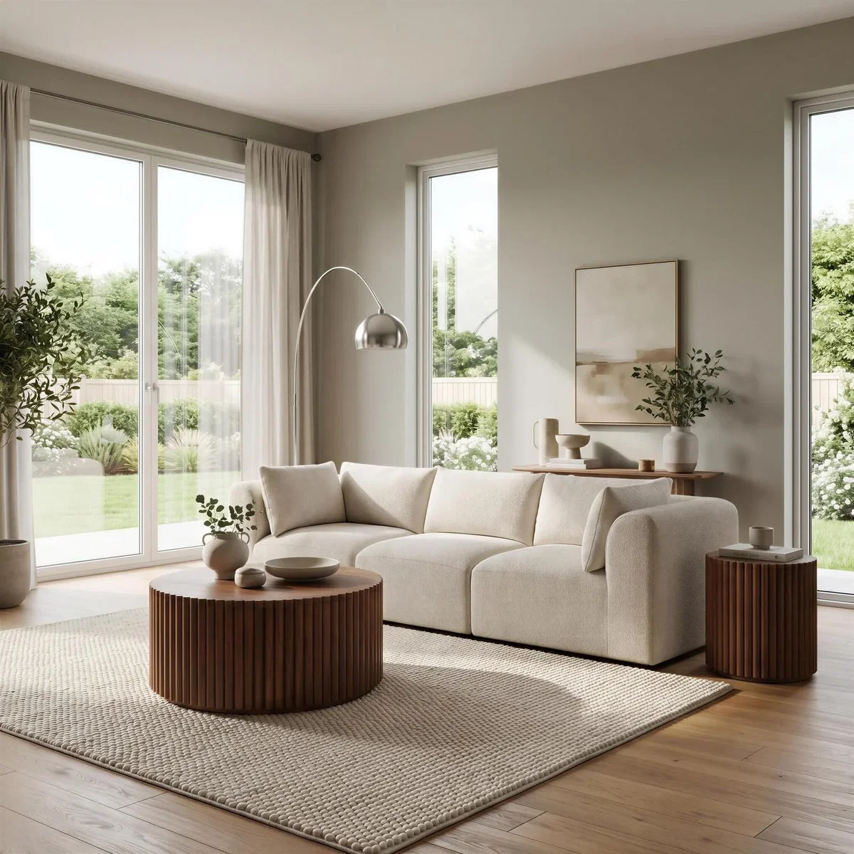 Drift Boucle Fabric 3 Seater Modular Sofa - Cream – image 4