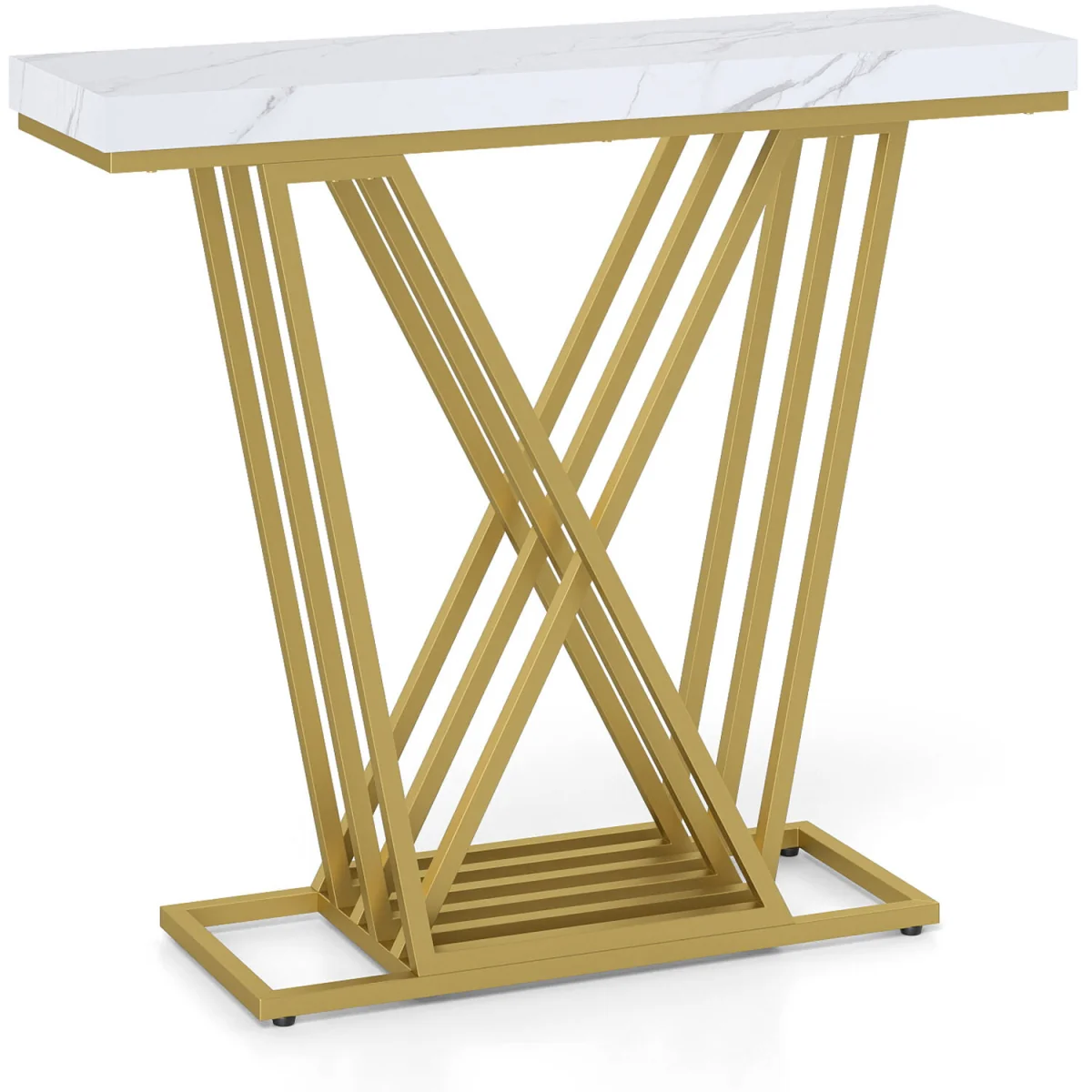 Gold Console Table Modern Sofa Table - White – image 2