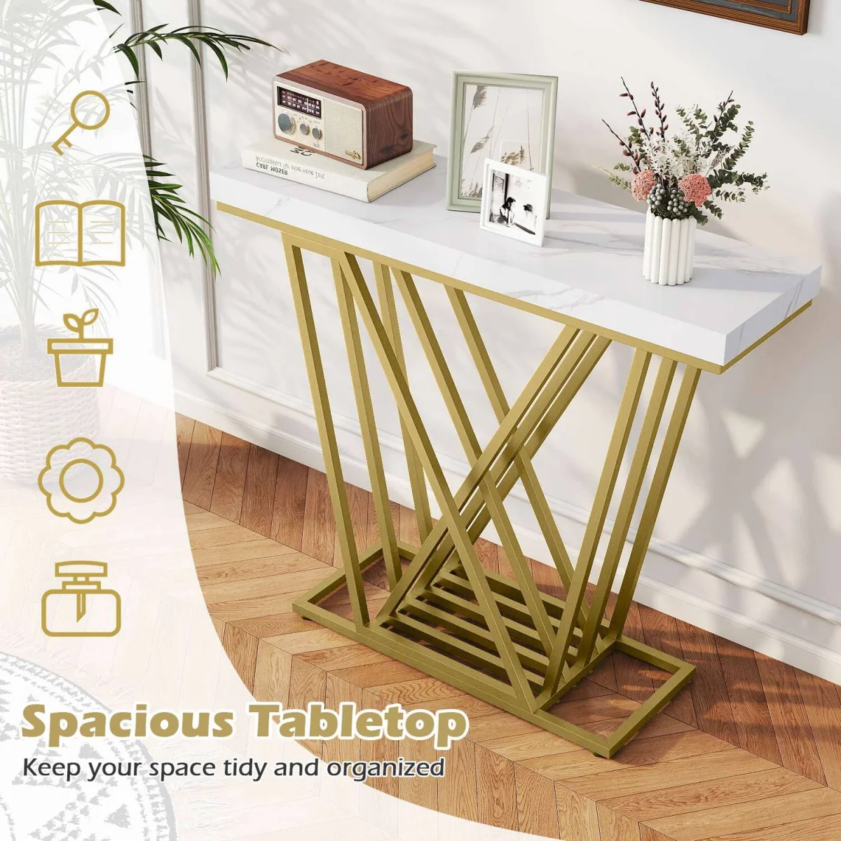 Gold Console Table Modern Sofa Table - White – image 3