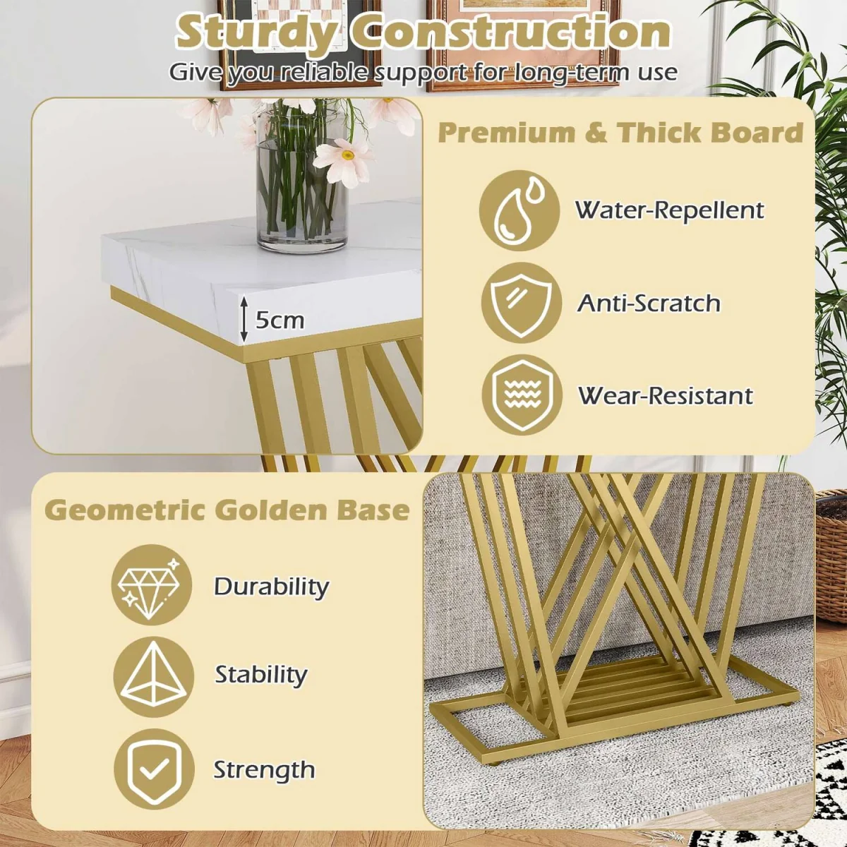 Gold Console Table Modern Sofa Table - White – image 4