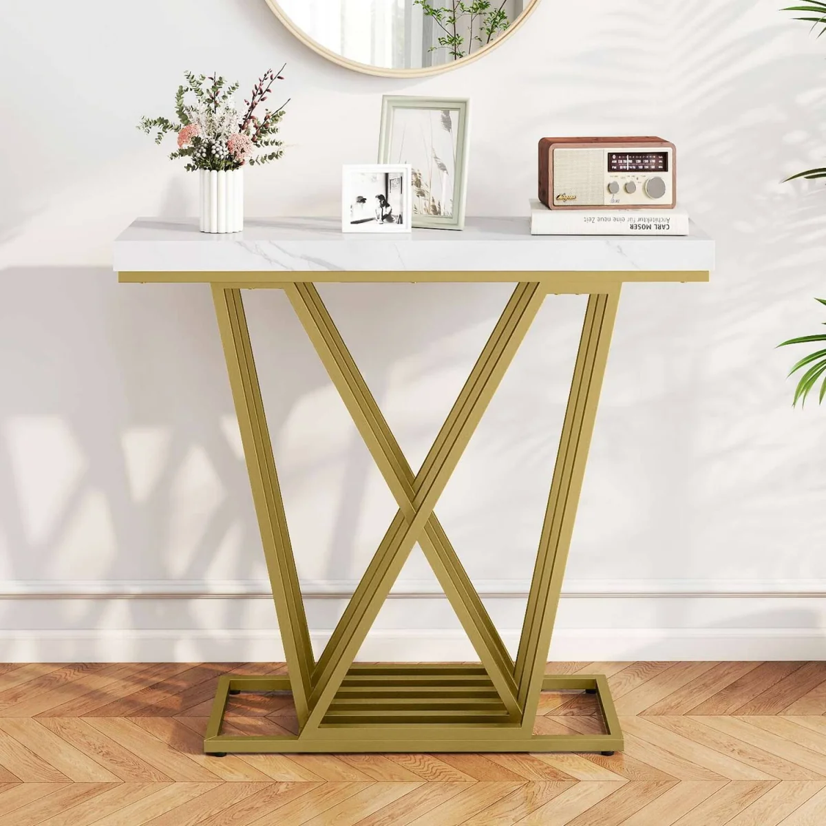 Gold Console Table Modern Sofa Table - White – image 7