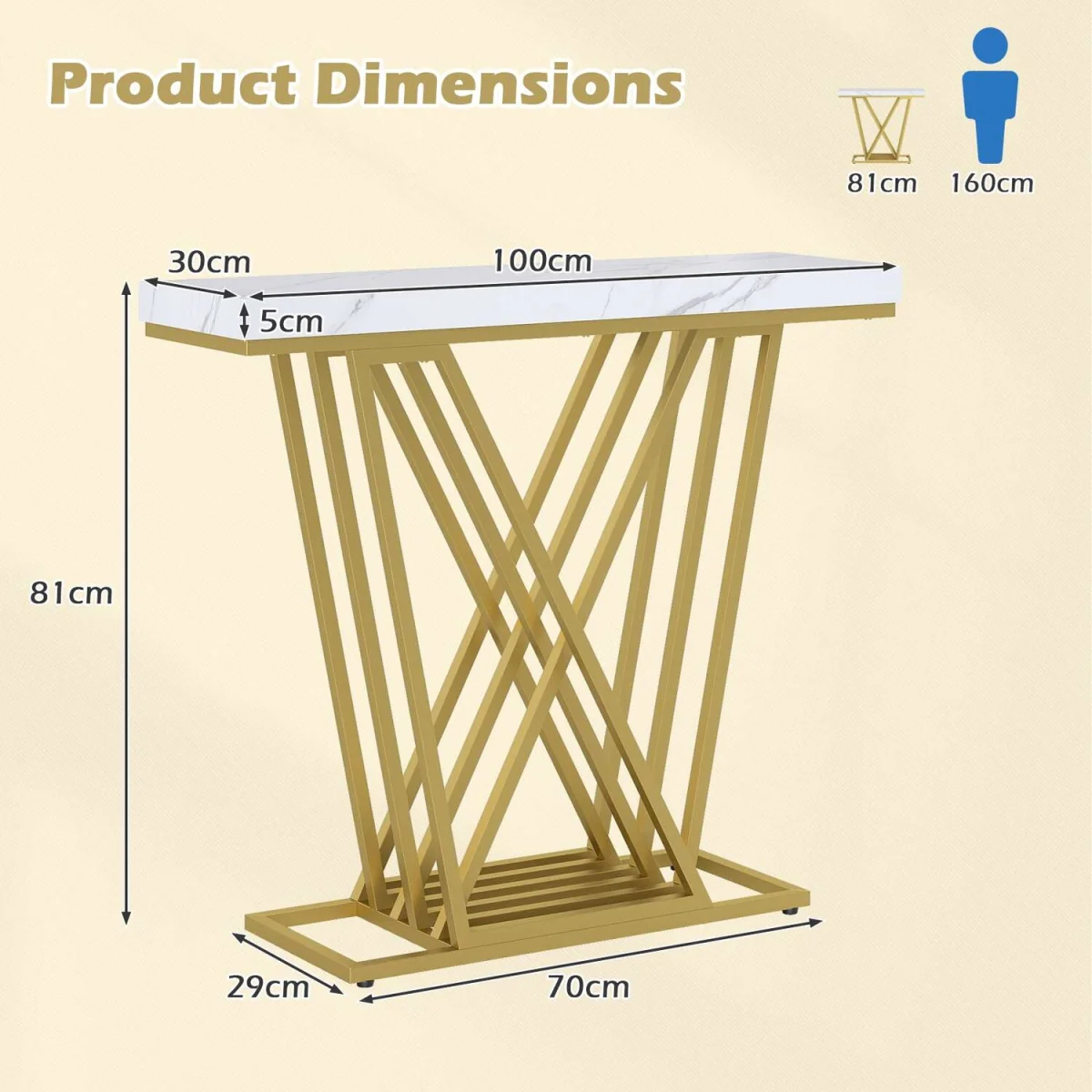 Gold Console Table Modern Sofa Table - White – image 9