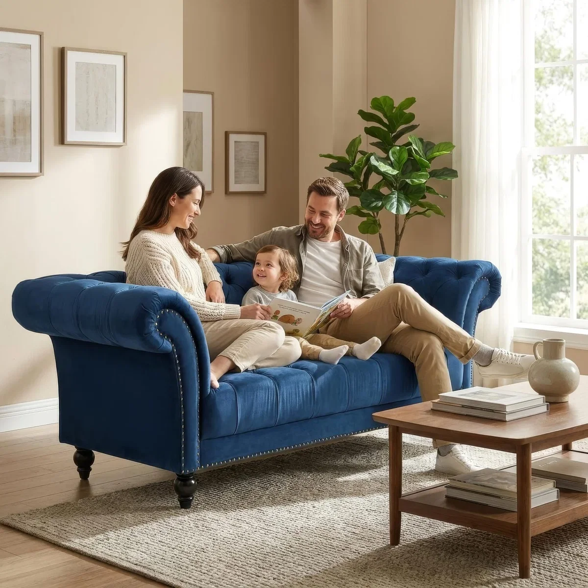Chesterfield Rolled Arm Velvet Sofa - Blue / 3 – image 2