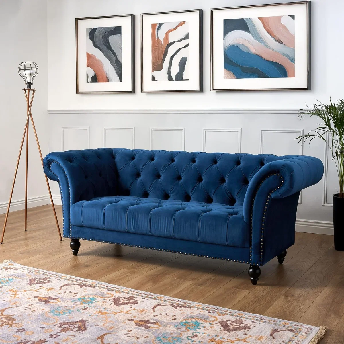 Chesterfield Rolled Arm Velvet Sofa - Blue / 3 – image 4