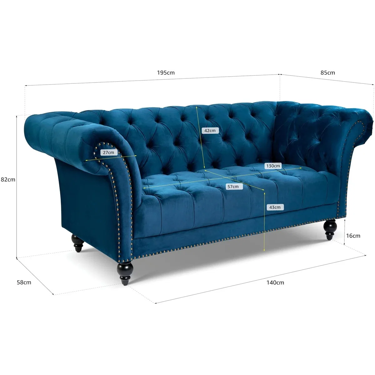 Chesterfield Rolled Arm Velvet Sofa - Blue / 3 – image 7