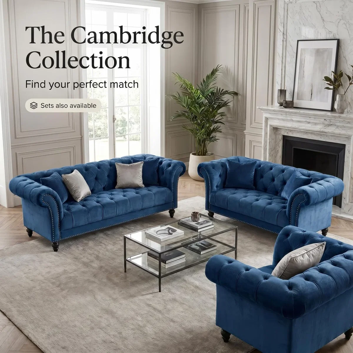 Chesterfield Rolled Arm Velvet Sofa - Blue / 3 – image 8