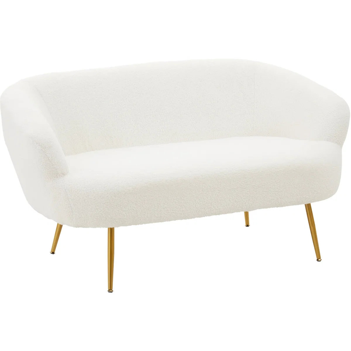 Yazmin White Teddy Fabric 2 Seat Sofa With Gold Finish Legs - White – image 3